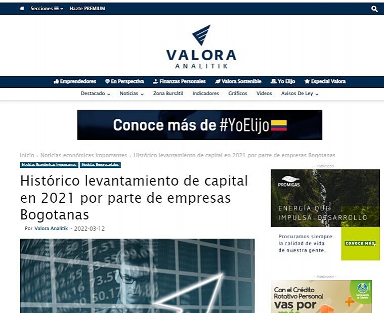 Histórico levantamiento de capital en 2021 por parte de empresas Bogotanas
